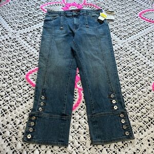 Y2k NWT Baby Phat Dark Blue  Button-Cuff Capri Jeans